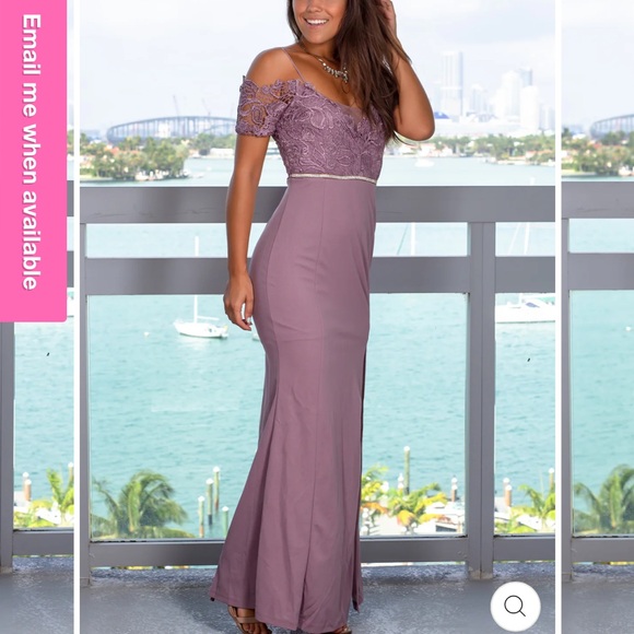 LIKE NEW! 💜 MAUVE COLD SHOULDER MAXI DRESS GOWN Womwn’a size Medium - Picture 5 of 14